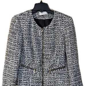 Calvin Klein Black & White Tweed Zip Jacket